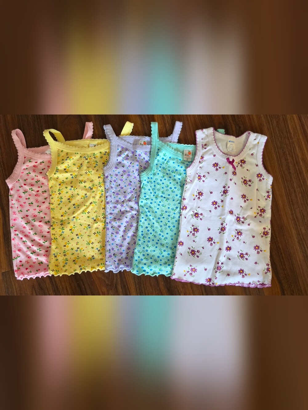 Sweet Threads Girls' Floral Tank Pajama Set - Yellow, Lavender, Aqua, White